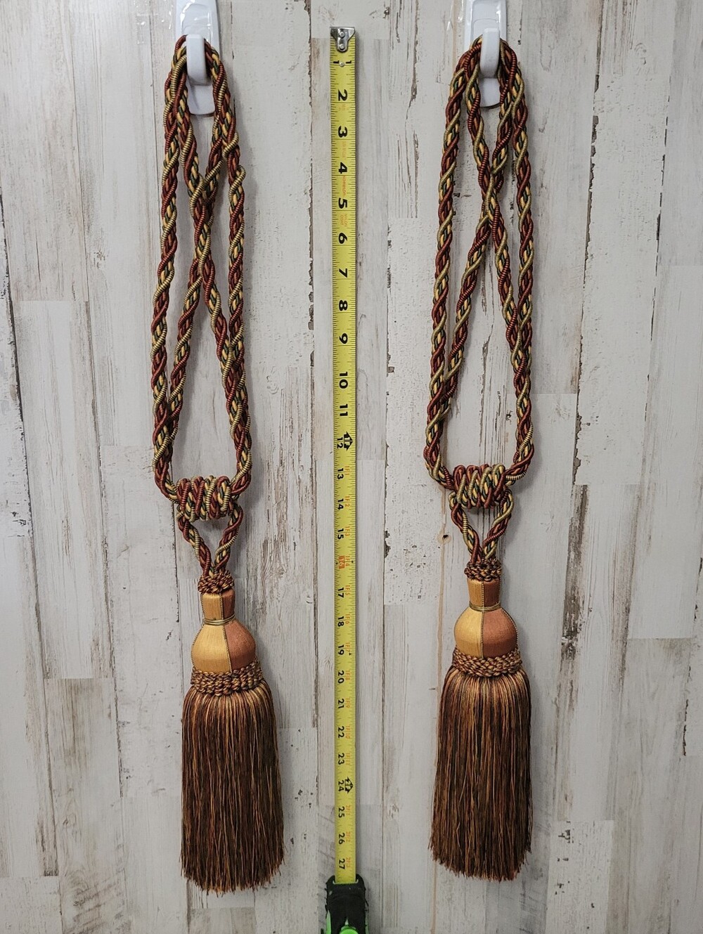 Two Large Elegant Drapery Corded Tassel Rope Tie backs